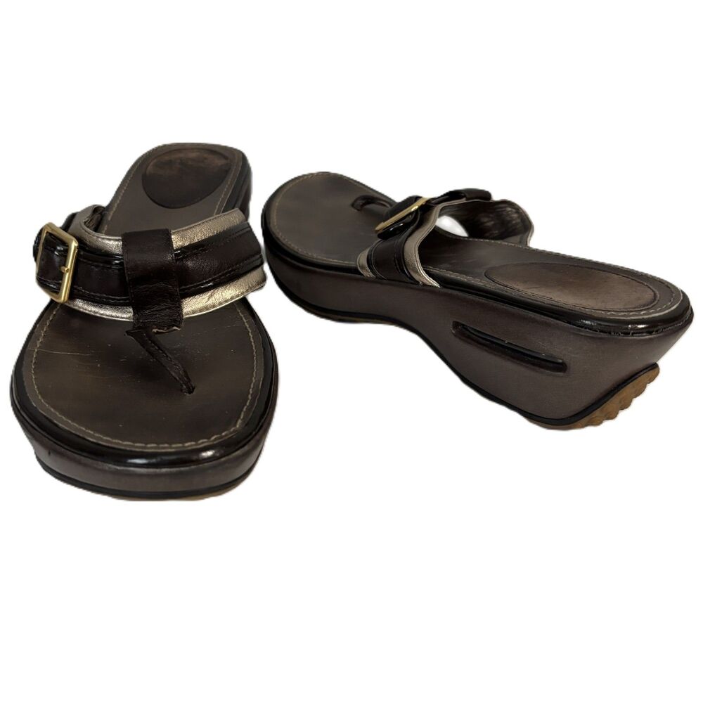 Cole Haan Women Air Maddy Thong Sandals Platform Wedge Dark Brown Size 10